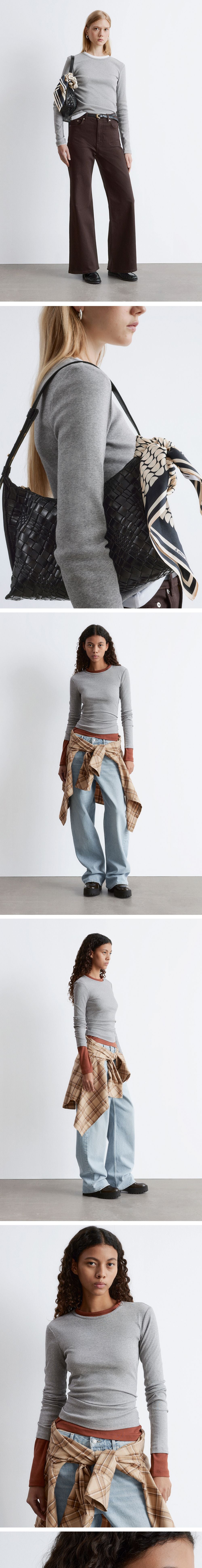 & Other Stories Ribbed Long Sleeve Top (Light Grey)