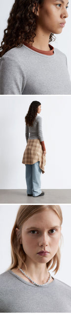 & Other Stories Ribbed Long Sleeve Top (Light Grey)