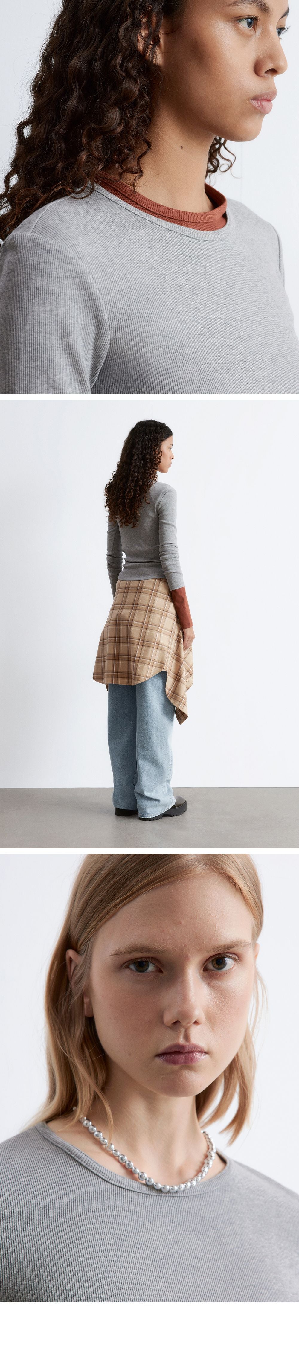 & Other Stories Ribbed Long Sleeve Top (Light Grey)