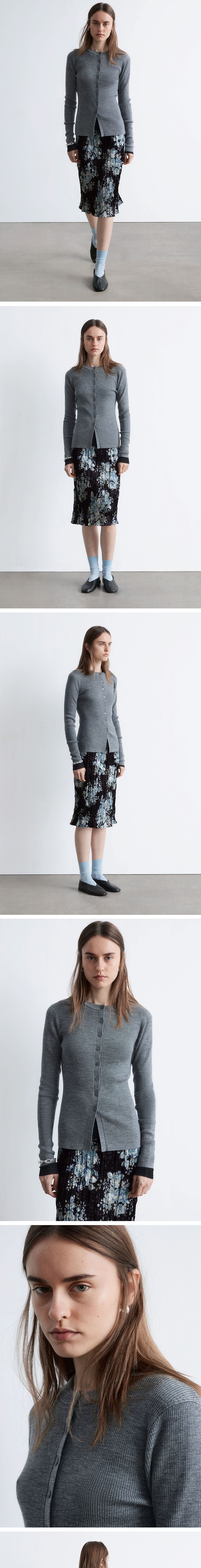 & Other Stories Rib Knit Merino Wool Cardigan (Grey Melange)