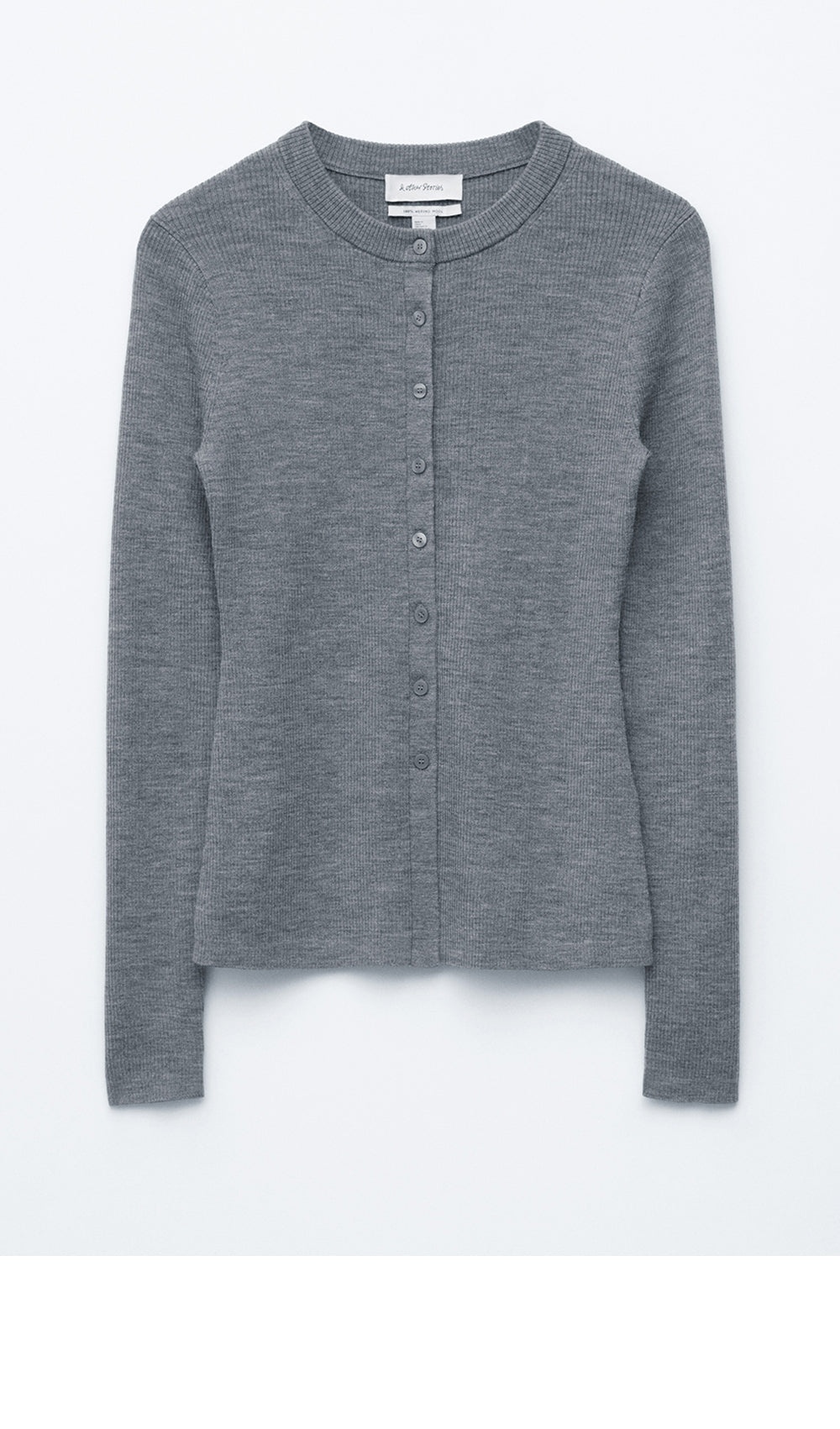 & Other Stories Rib Knit Merino Wool Cardigan (Grey Melange)