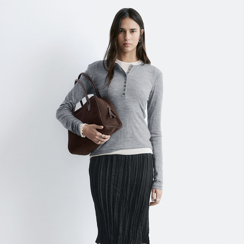 & Other Stories Half Placket Wool Top (Grey Melange)