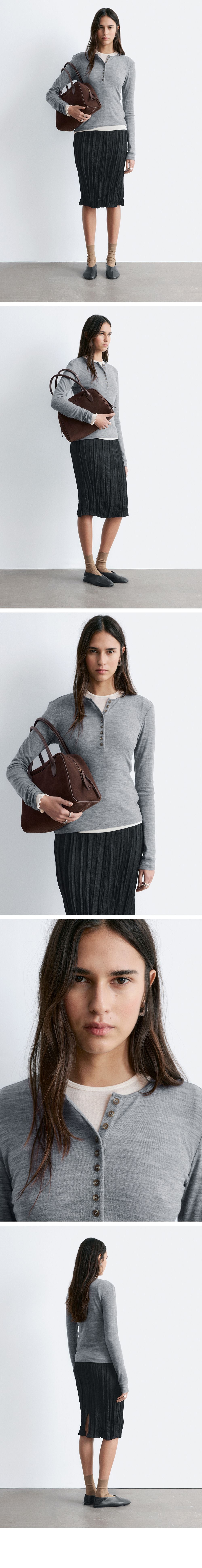 & Other Stories Half Placket Wool Top (Grey Melange)