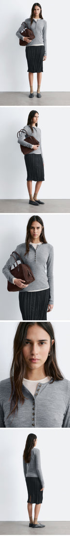 & Other Stories Half Placket Wool Top (Grey Melange)