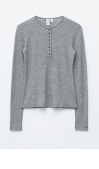 & Other Stories Half Placket Wool Top (Grey Melange)