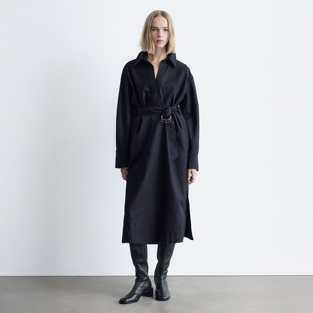 & Other Stories Belted Midi Dress (Navy Blue)