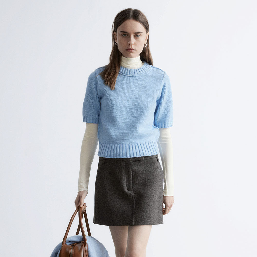 & Other Stories Wool Blend Knit T-Shirt (Light Blue)