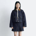 & Other Stories Short Cord Collar Denim Jacket (Dark Blue)
