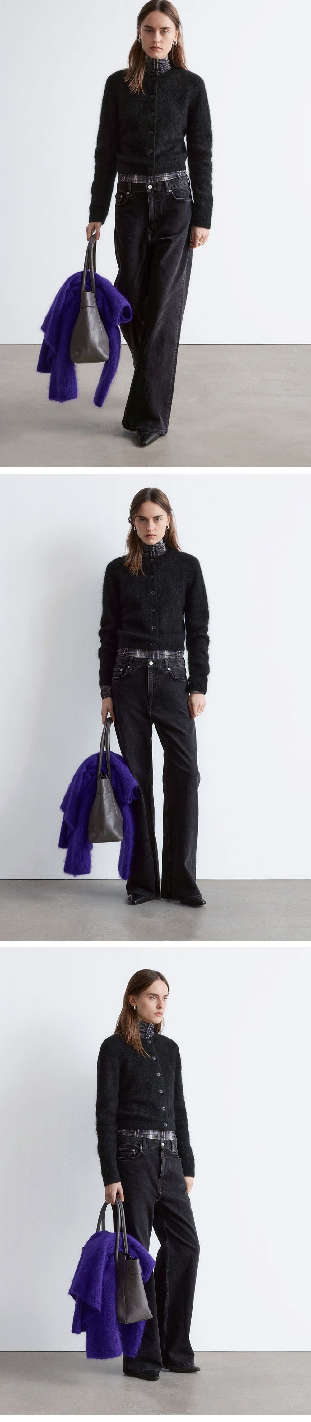 & Other Stories Mohair Blend Brushed Cardigan (Black)