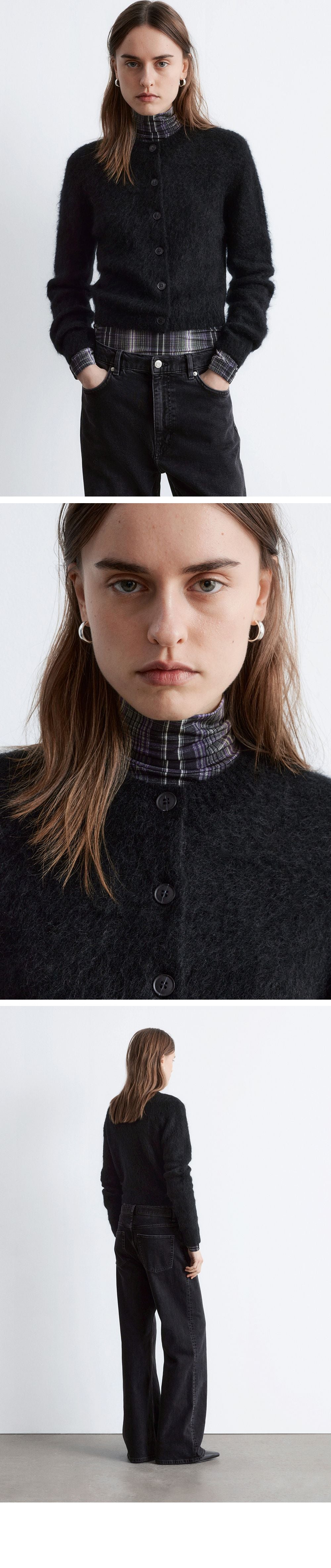& Other Stories Mohair Blend Brushed Cardigan (Black)