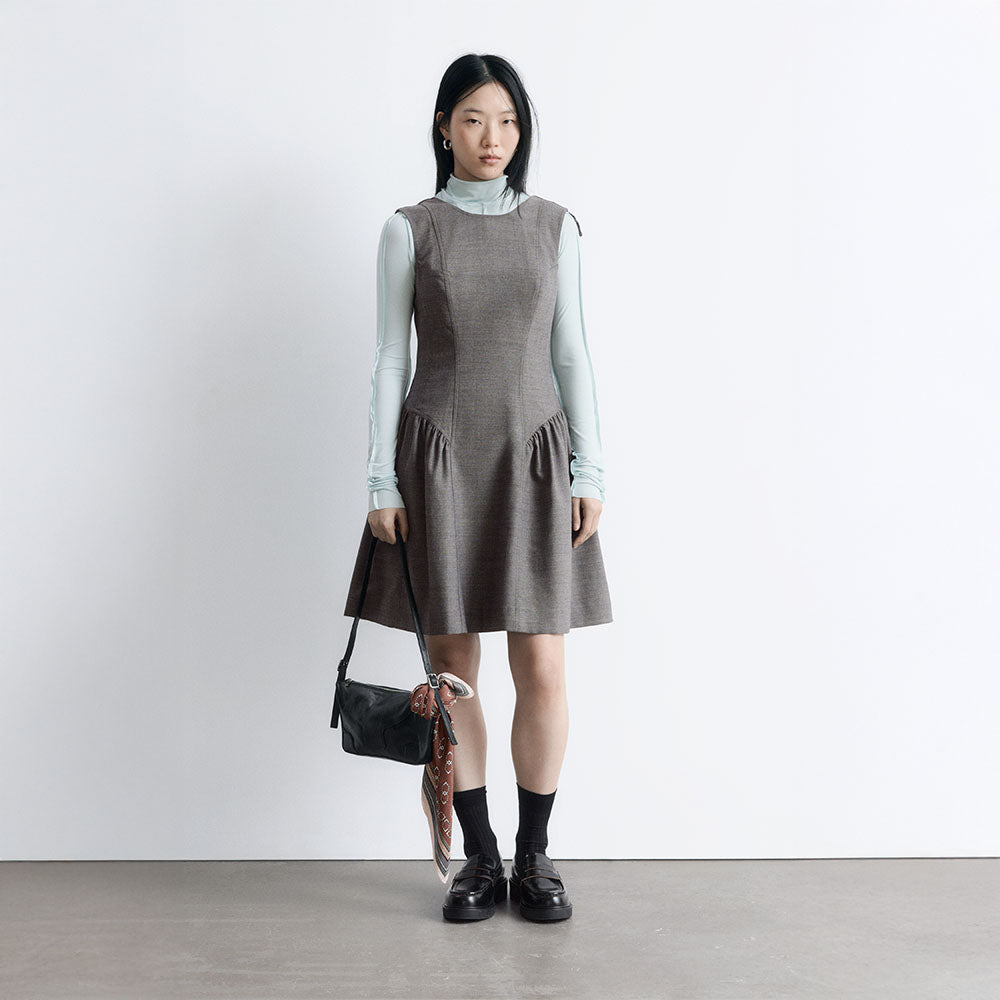 & Other Stories Flare Wool Mini Dress (Dark Grey)