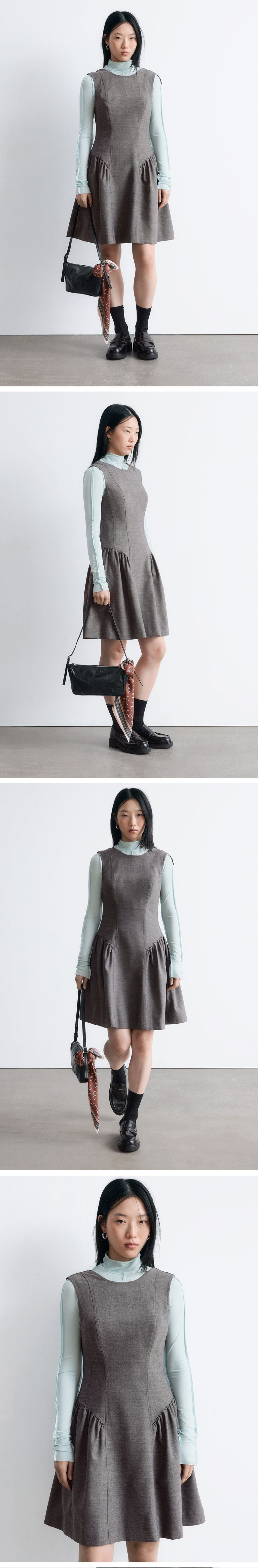 & Other Stories Flare Wool Mini Dress (Dark Grey)