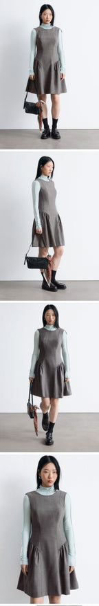 & Other Stories Flare Wool Mini Dress (Dark Grey)