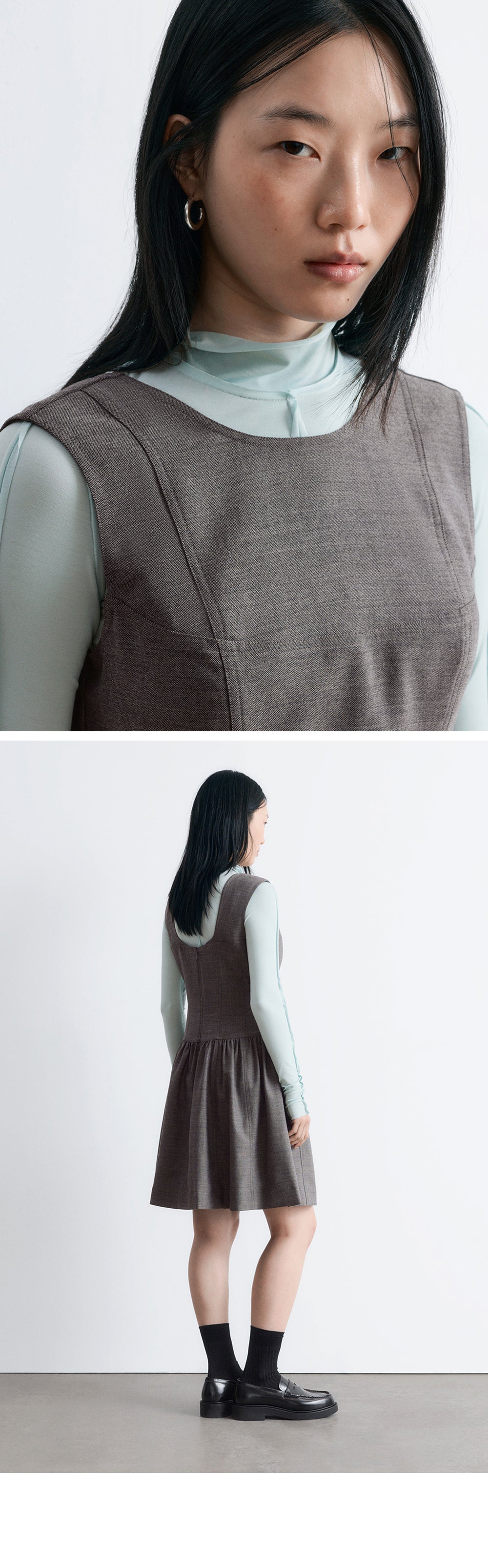 & Other Stories Flare Wool Mini Dress (Dark Grey)