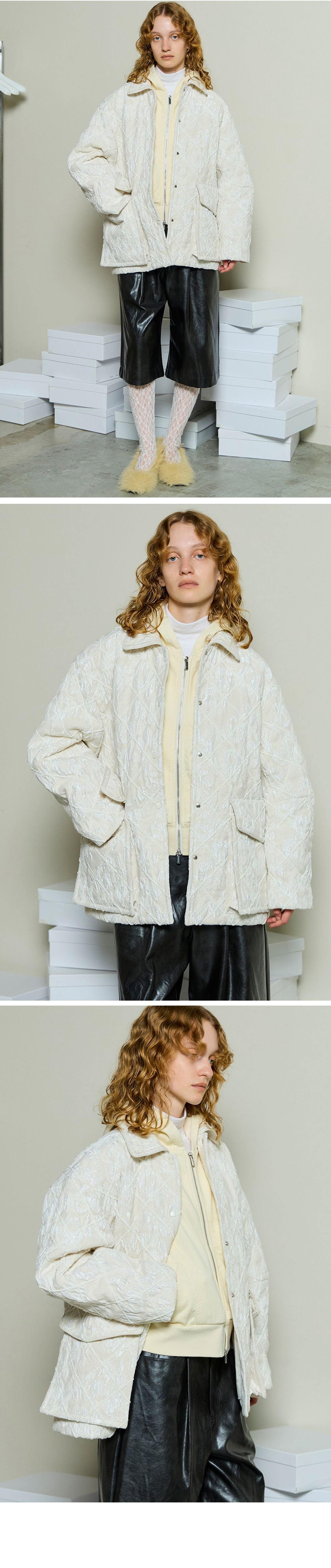 MAISON SPECIAL (W) MULTI FABRIC MALL QUILTING BLOUSON (WHT)