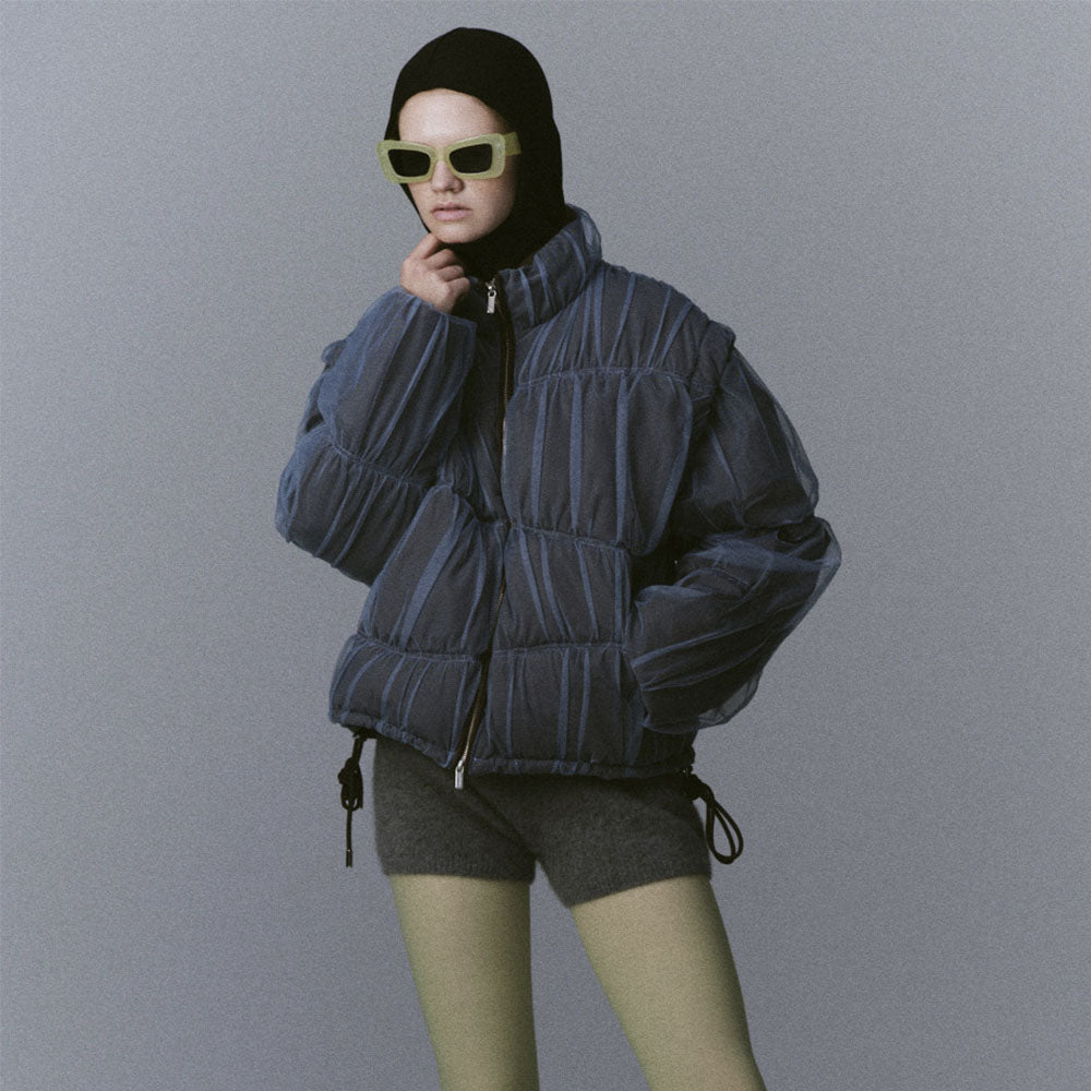MAISON SPECIAL (W) WAVE SHIRRING TULLE PUFFER JACKET (BRN)
