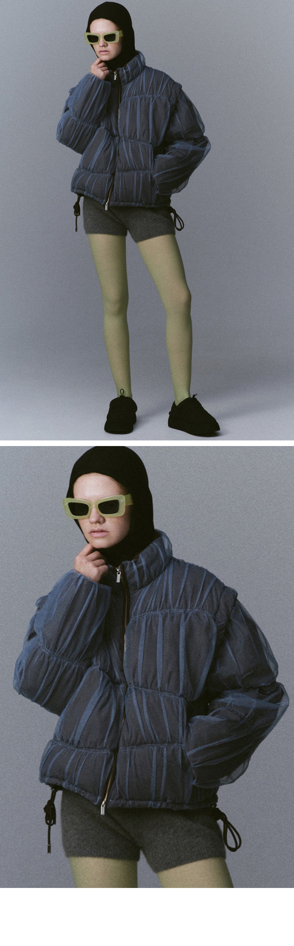 MAISON SPECIAL (W) WAVE SHIRRING TULLE PUFFER JACKET (BRN)
