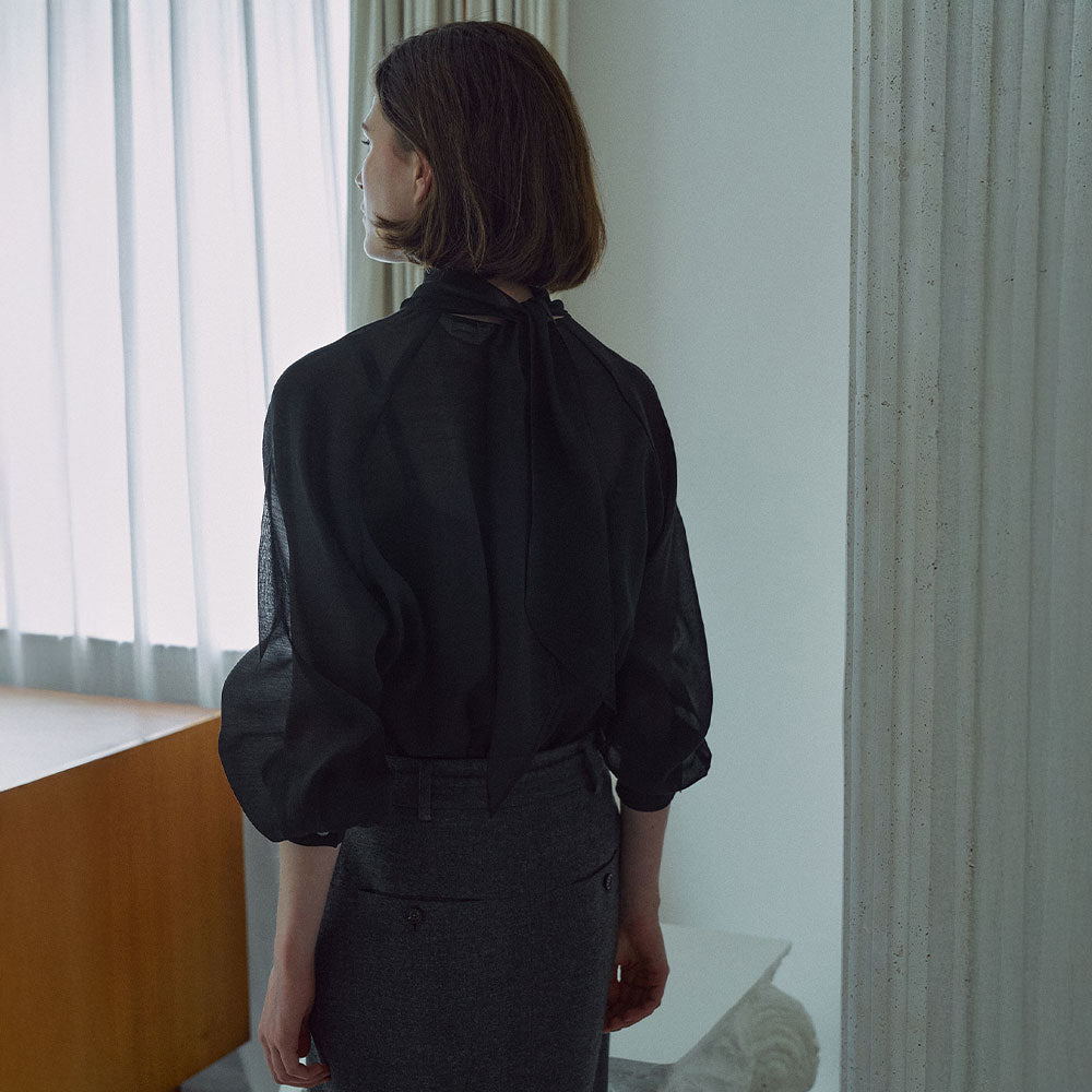 LAMEREI [20th Reorder] Tie See-through Blouse[LMBFCO25SH314]-2color