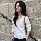 LETTER FROM MOON Not knee round neck frill blouse (ivory)