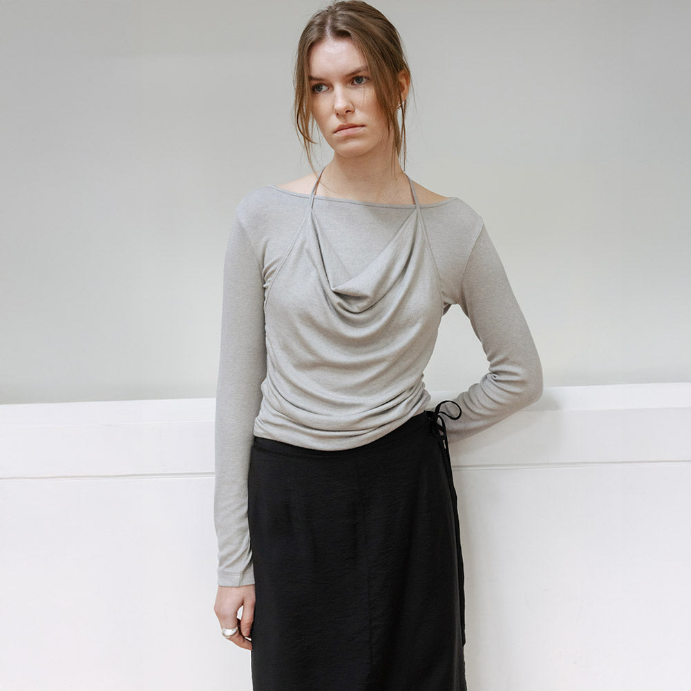 LOEUVRE Cowl Halter Layered Jersey Top SW6XE343_3color