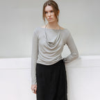 LOEUVRE Cowl Halter Layered Jersey Top SW6XE343_3color