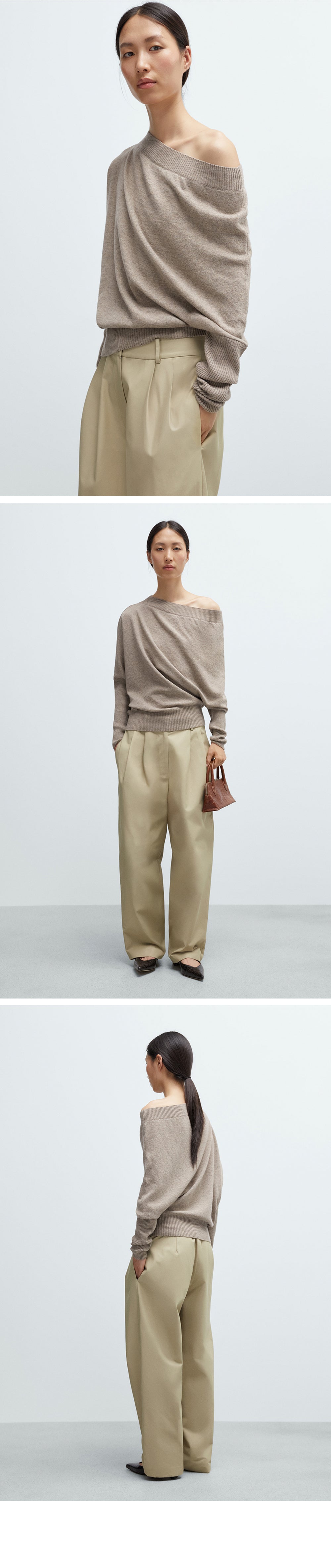 CORDERA (W) MERINO WOOL OFF-SHOULDER SWEATER (TAUPE)