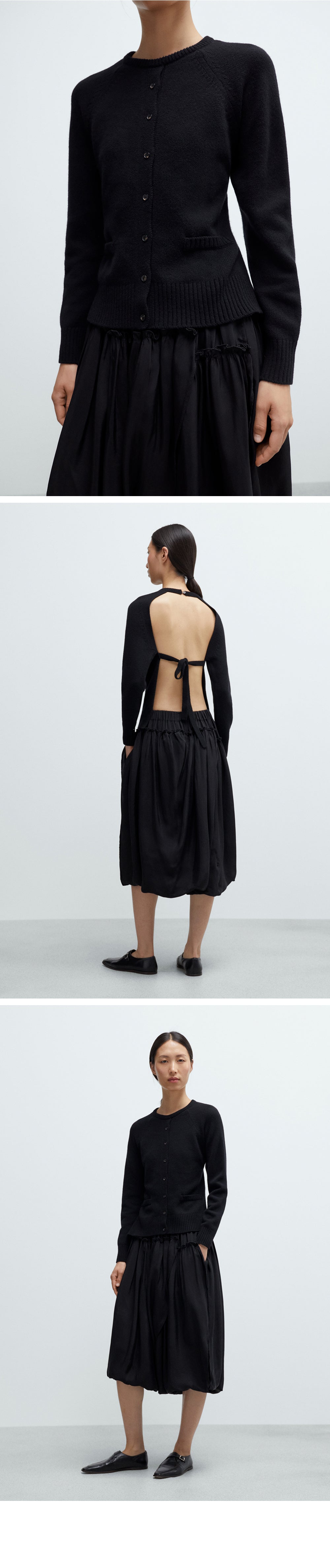 CORDERA (W) MERINO WOOL OPEN-BACK CARDIGAN (BLACK)