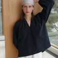 OVBEIGE [26SS] SEERSUCKER VOLUME BLOUSE_NAVY_OF1C2XBL02NYA