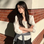 LETTER FROM MOON Not knee round neck frill blouse (ivory)