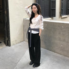 LETTER FROM MOON Not knee round neck frill blouse (ivory)