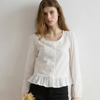 LETTER FROM MOON Not knee round neck frill blouse (ivory)
