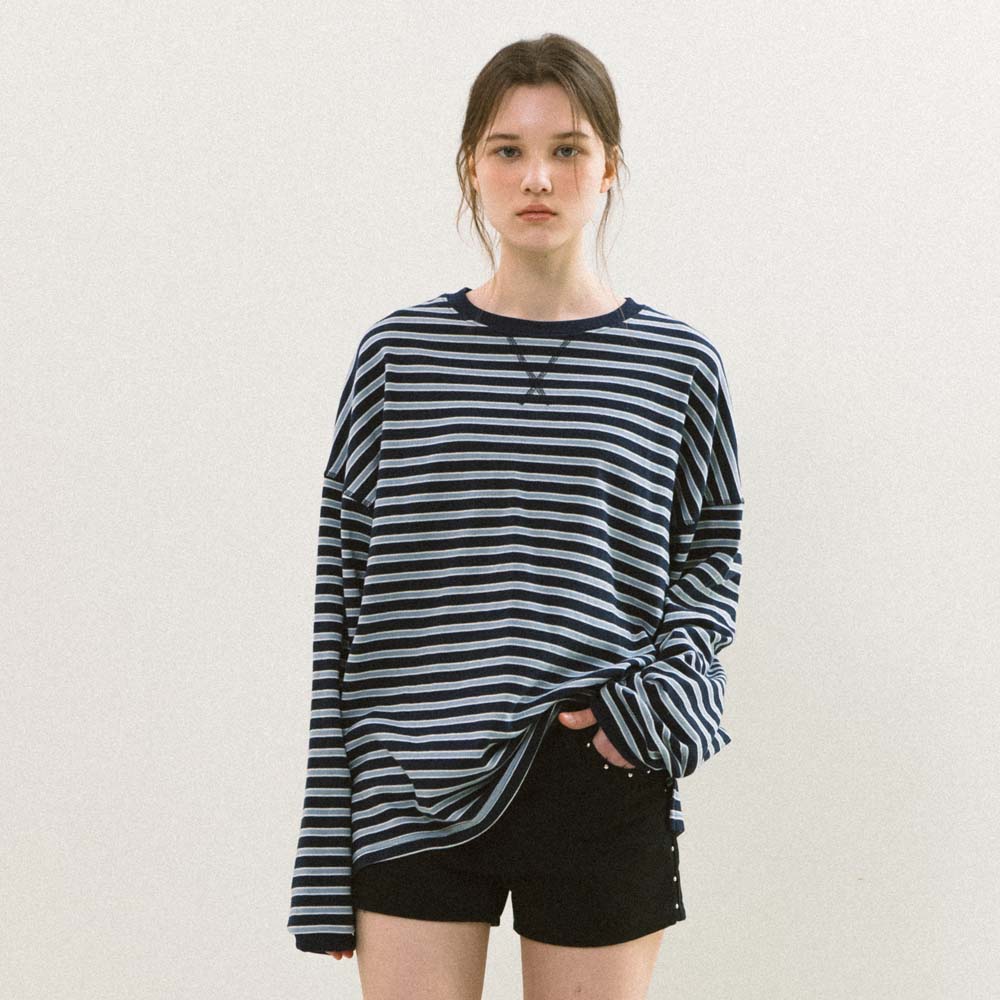 YUPPE [10th] Over striped t-shirt_navy