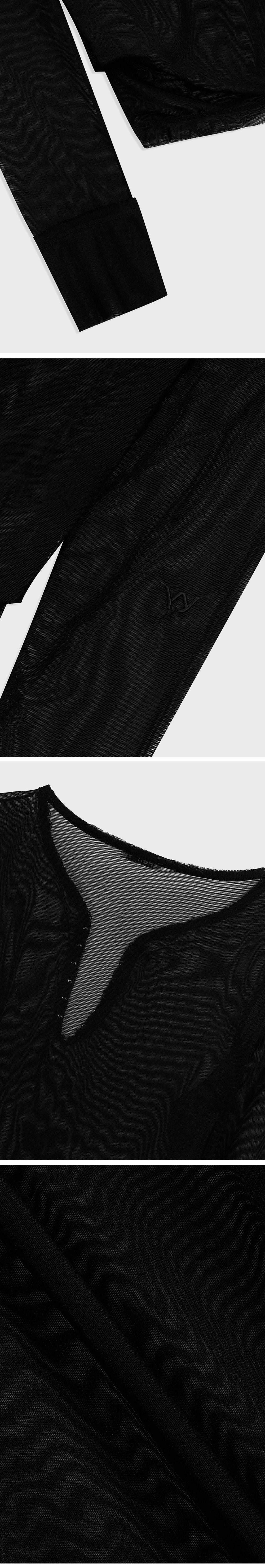 OPEN YY MESH HOOK HENLEY LONG SLEEVE (BLACK)