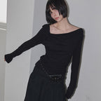 RENSE Side Shirring Draped Tee Black