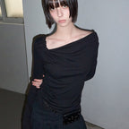 RENSE Side Shirring Draped Tee Black