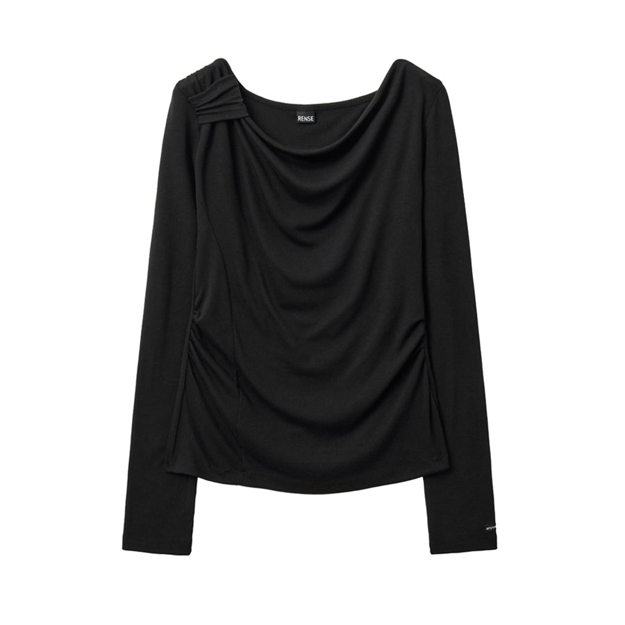 RENSE Side Shirring Draped Tee Black