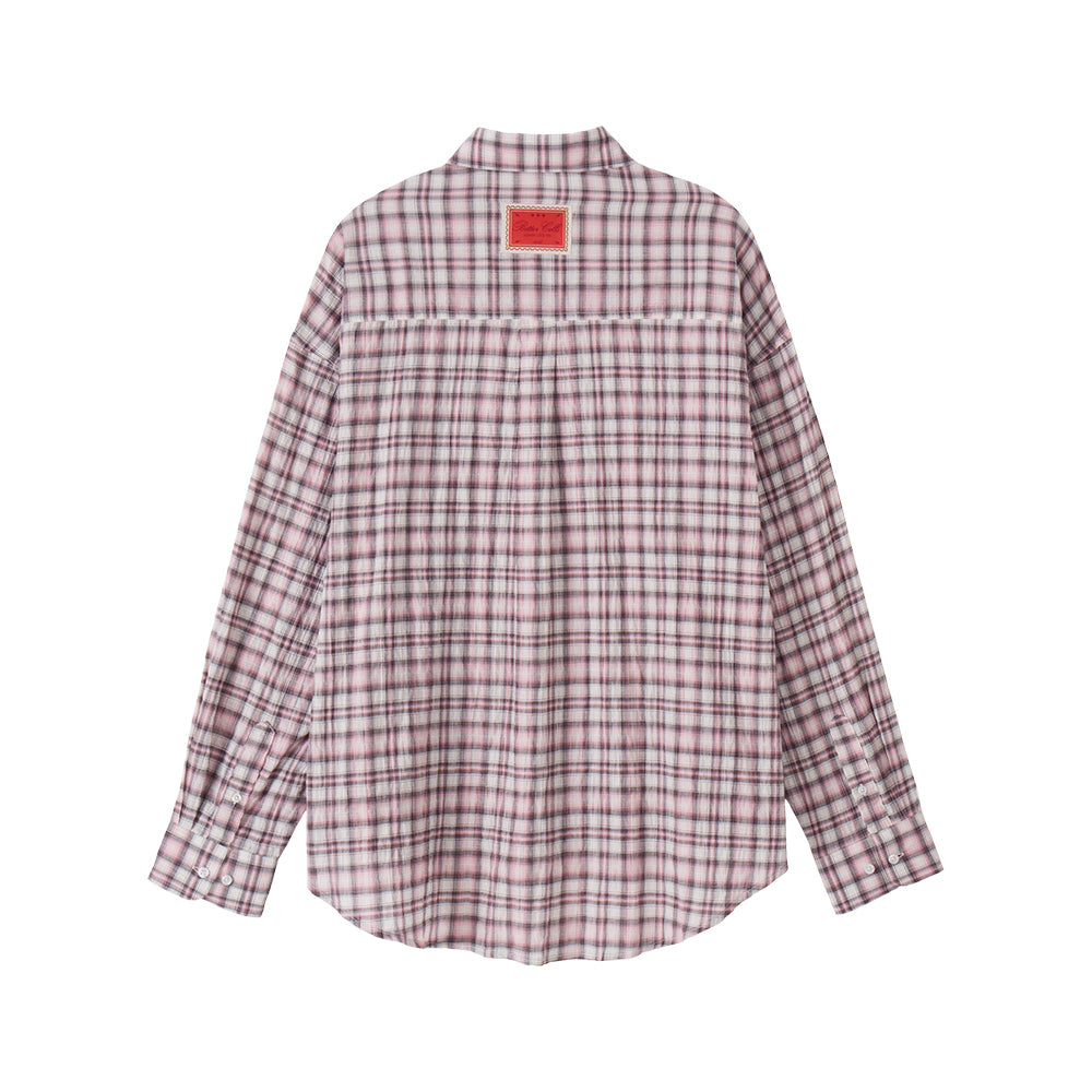 BITTERCELLS Oversized Blurry Check Shirt-Pink