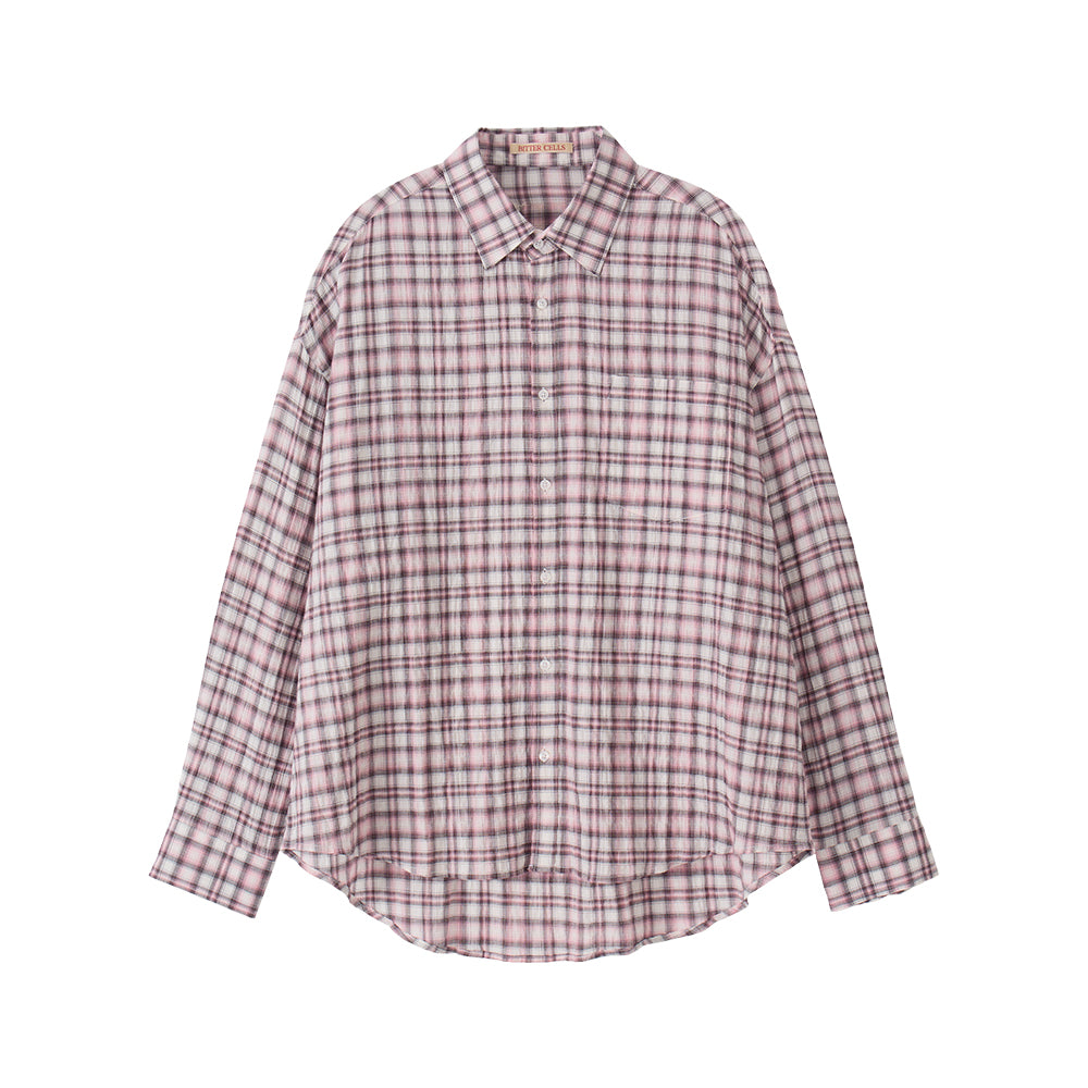 BITTERCELLS Oversized Blurry Check Shirt-Pink