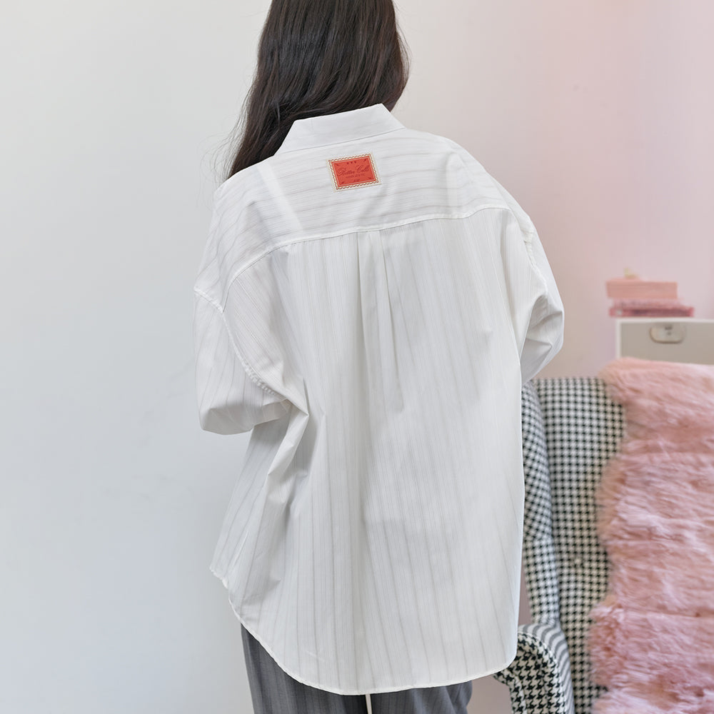 BITTERCELLS Oversized Brynn Stripe Shirt-White