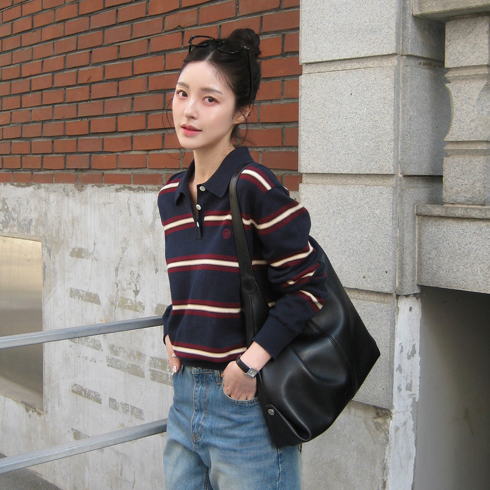 Siyazu [29CM Exclusive] SIKN2136 Classic Striped Collar Knit_Navy