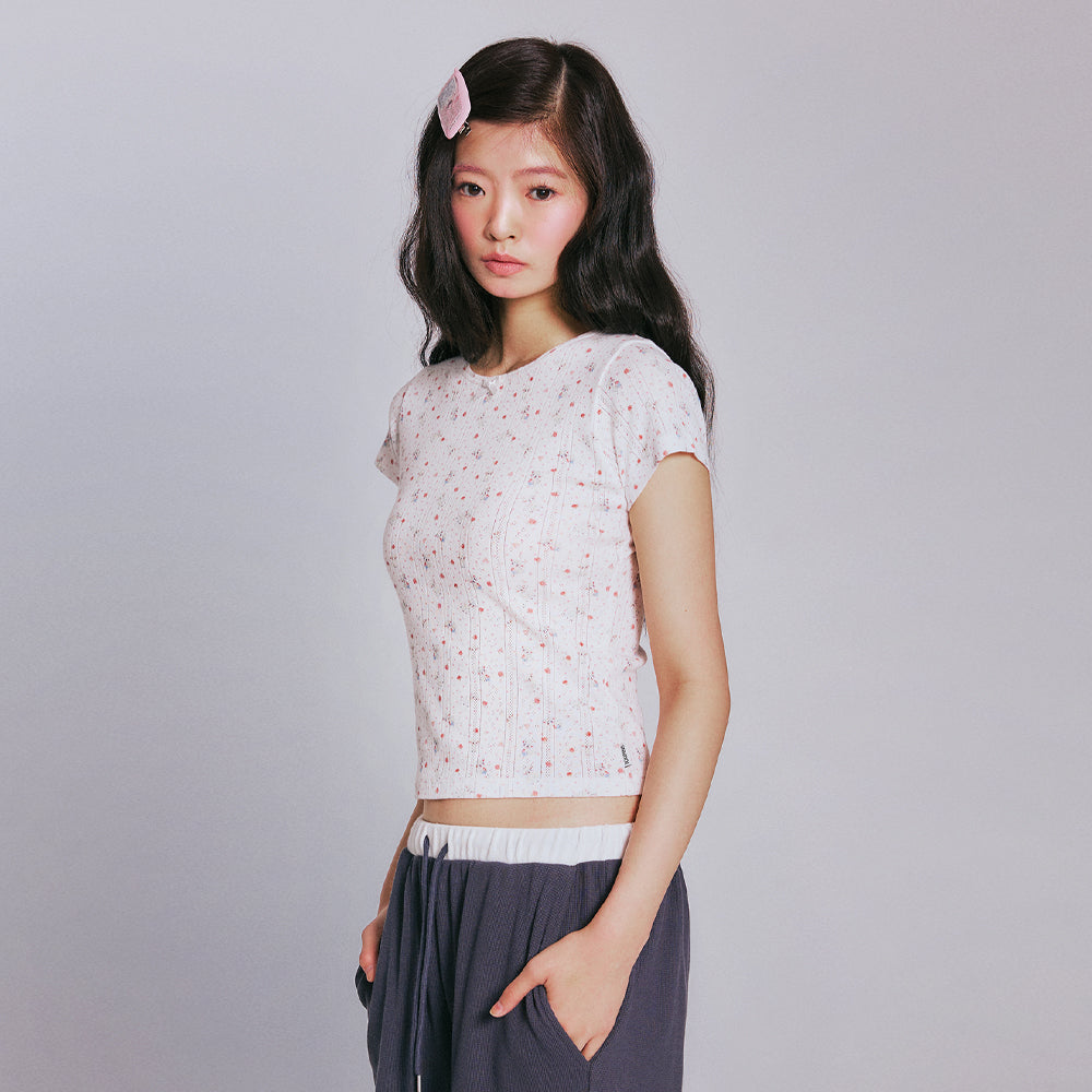 YOUHEE SHEEP PATTERN EYELET T-SHIRTS_WHITE