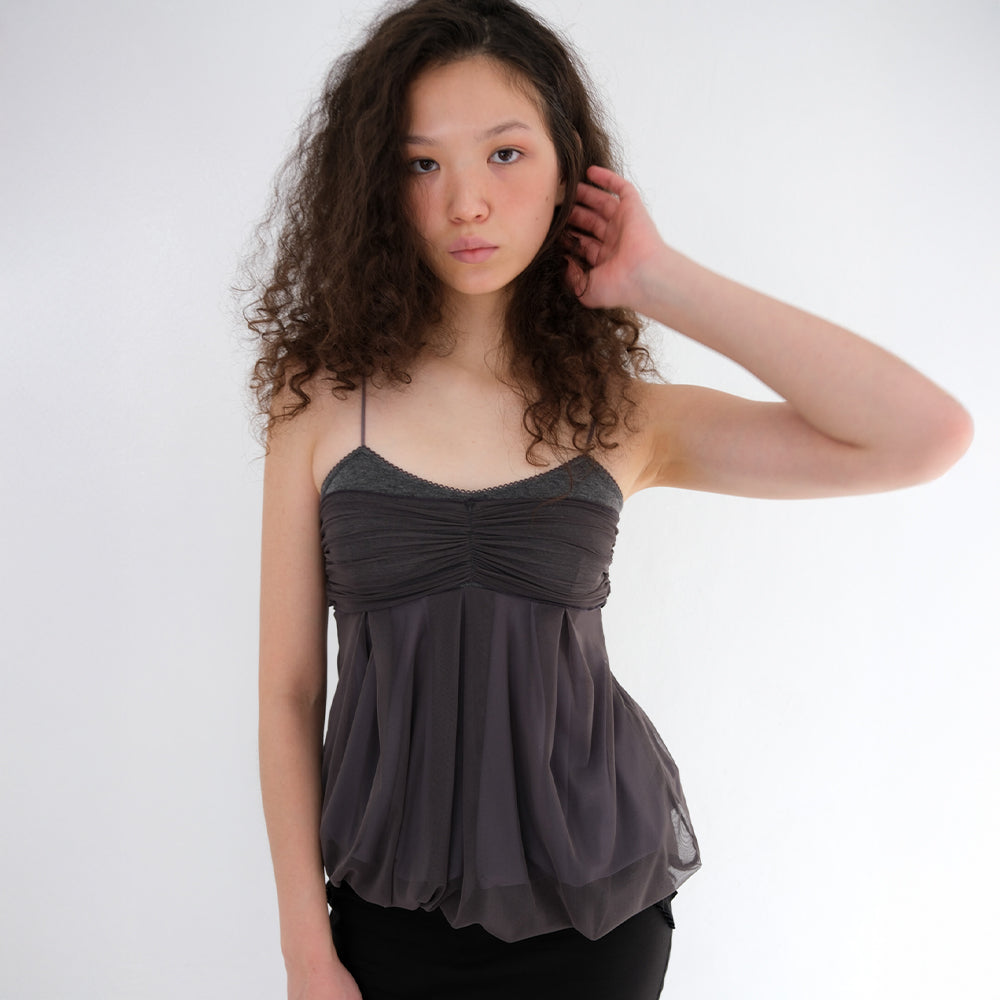 LOSESLEEPOVER Mesh fluff mini top _Stone Gray