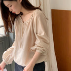 SO IR SHIRRING SHEER BLOUSE - BEIGE