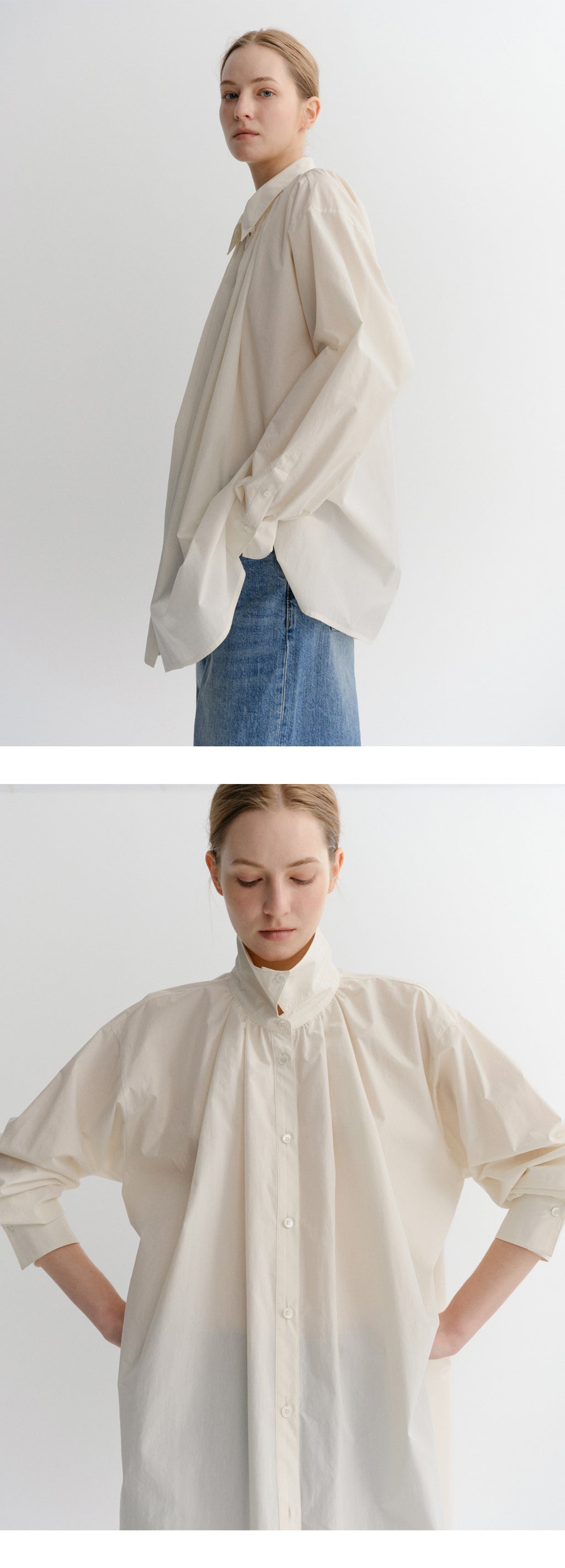 EAAH HIGH NECK SHIRRING SHIRT (CREAM)