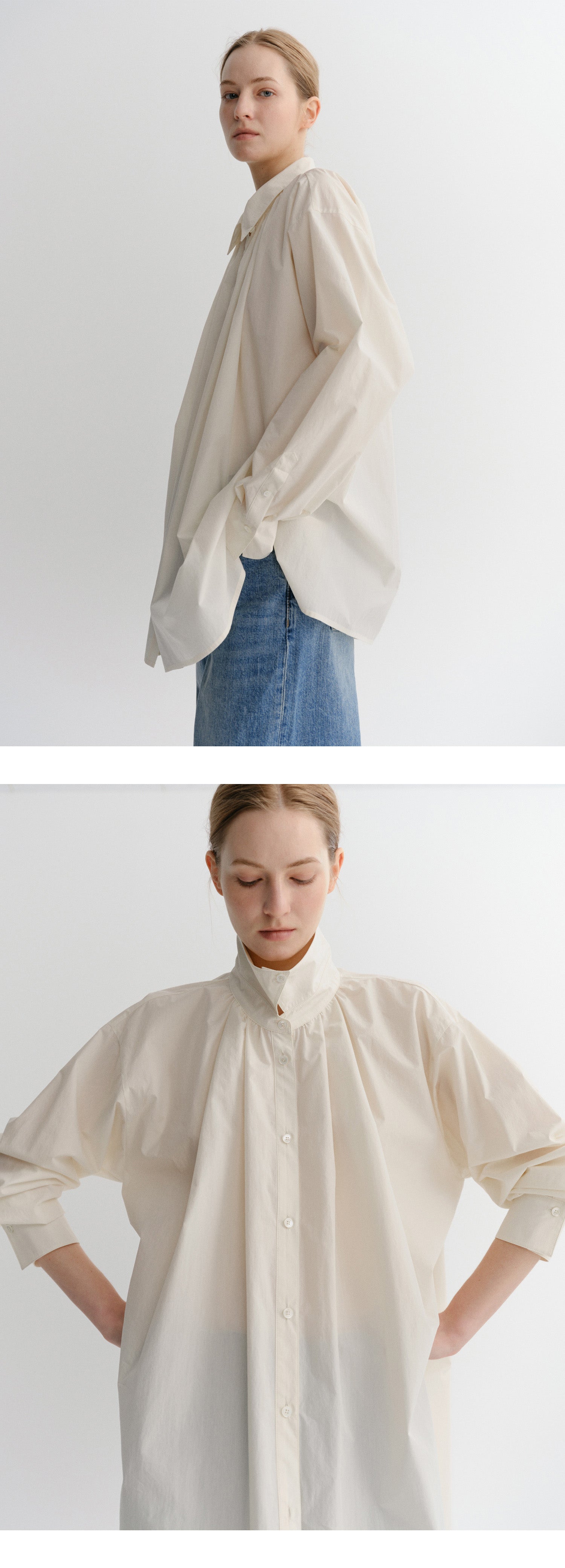 EAAH HIGH NECK SHIRRING SHIRT (CREAM)