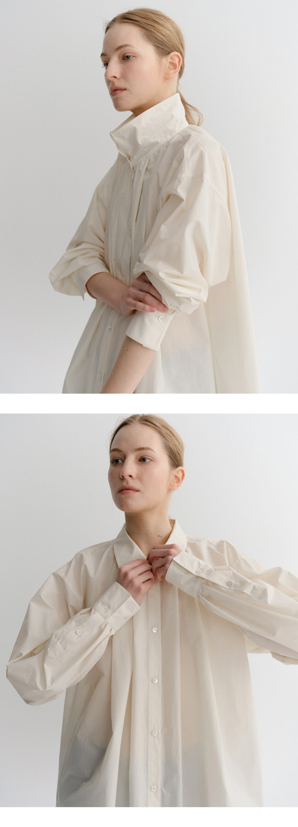 EAAH HIGH NECK SHIRRING SHIRT (CREAM)