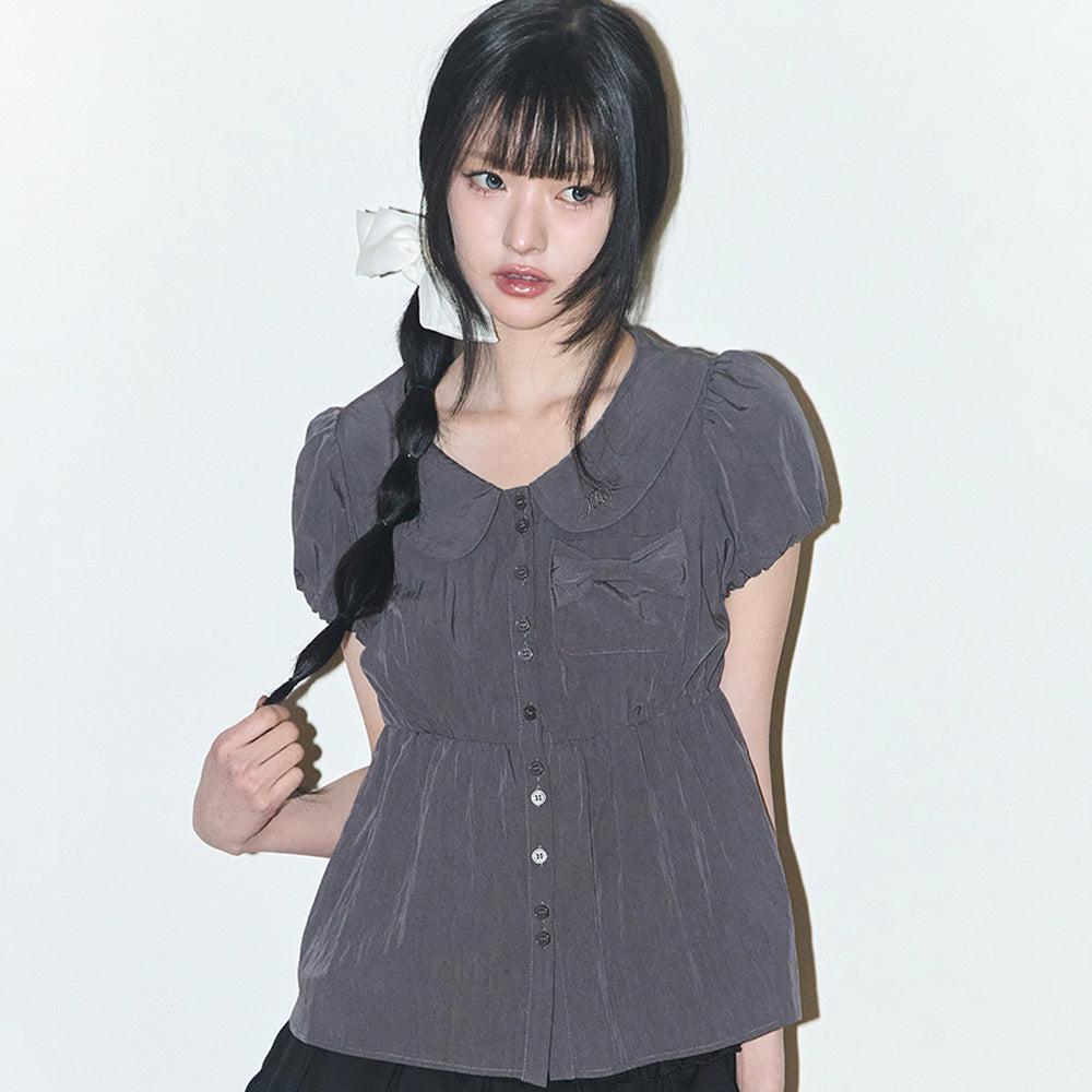 ILLIGO Foaming Ribbon Puff Blouse Charcoal