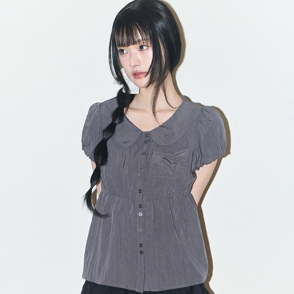 ILLIGO Foaming Ribbon Puff Blouse Charcoal