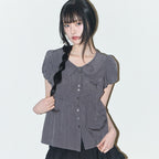 ILLIGO Foaming Ribbon Puff Blouse Charcoal