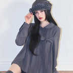 ILLIGO Ribbon pleated blouse gray